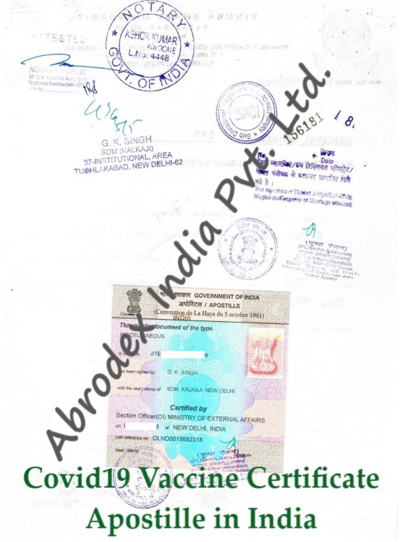 Covid19 Vaccine Certificate Apostille for Japan in India MEA