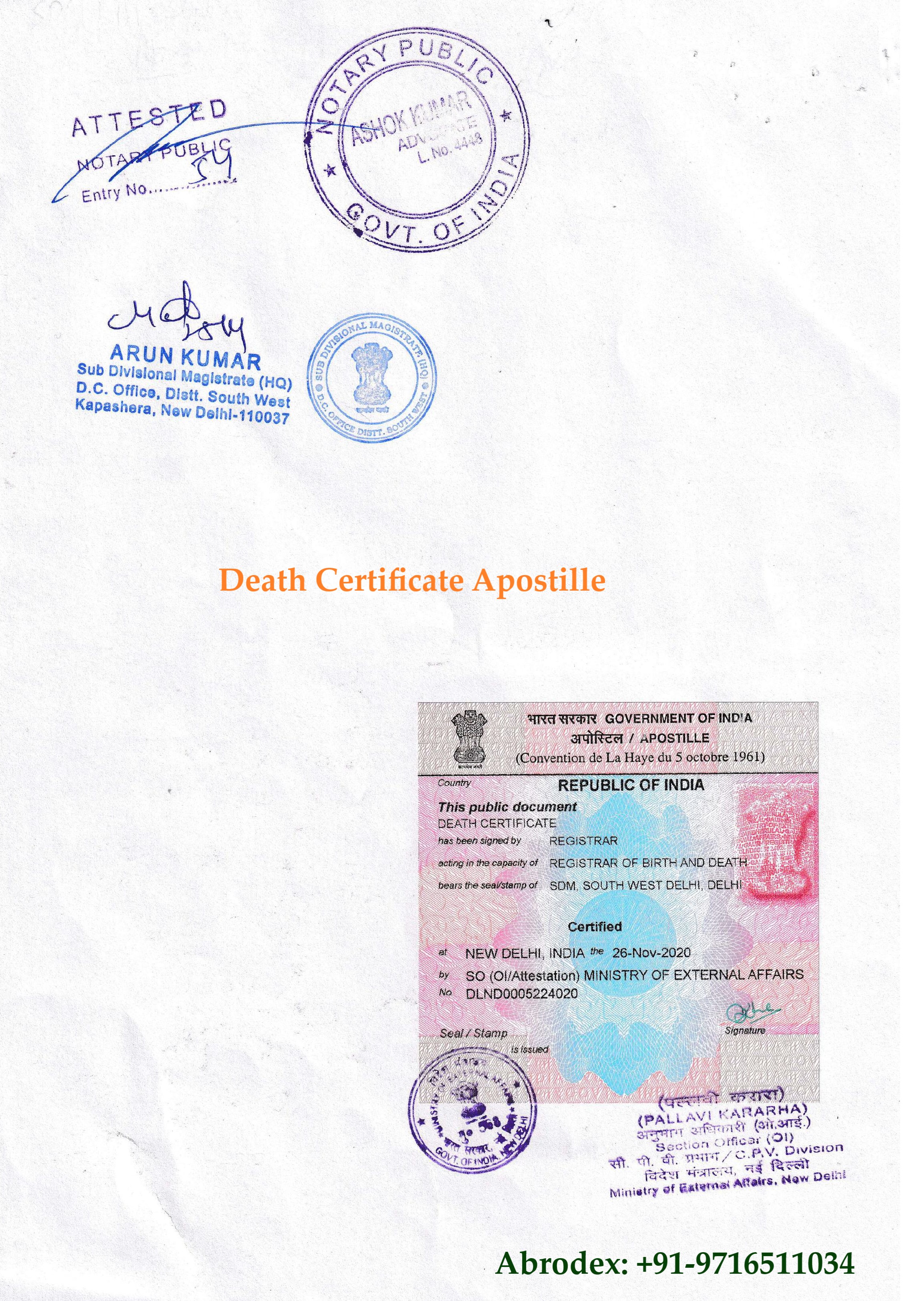 Death Certificate Apostille by MEA India