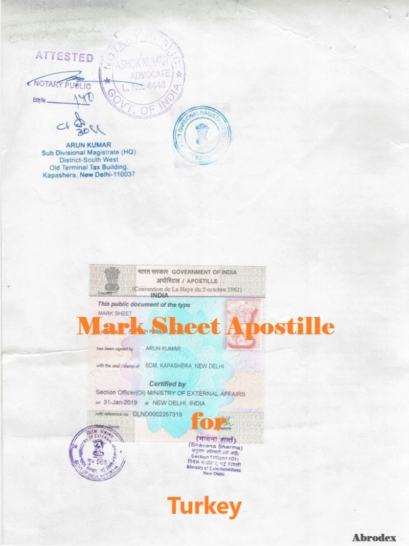 Mark Sheet Transcript Apostille For Turkey 7080